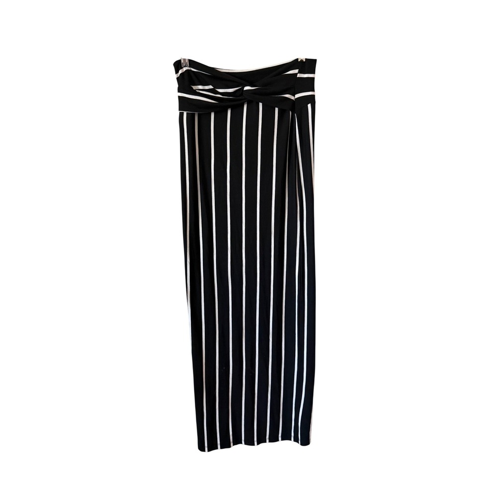 Privately‎ Privileged Black White Striped Twist Front Strapless Dress Size L